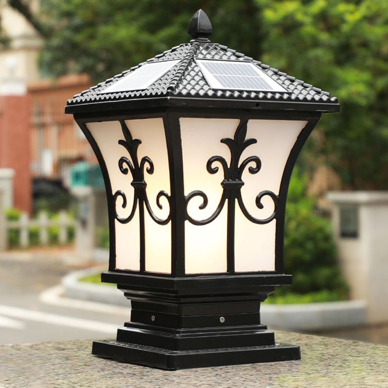 Waterproof Pillar Lamp Black/Golden Square Solar Outdoor Lights for Garden