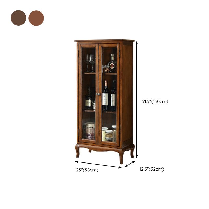 Traditional Rubberwood Display Stand Glass Doors Storage Cabinet for Dining Room