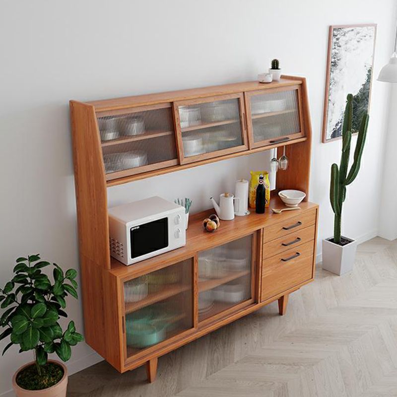 Contemporary Glass Doors Dining Hutch Pine Hutch Buffet with Doors