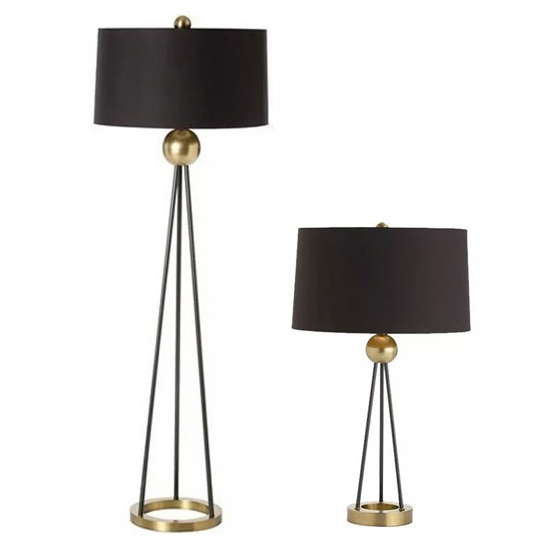 Drum Shaped Fabric Floor Lamp Contemporary 1 Head Black Standing Light with Tripod Base