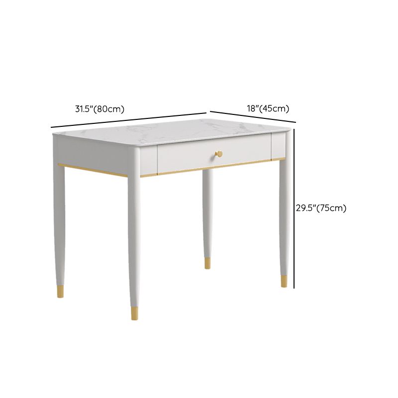 Glam 29.53" Tall Writing Desk Parsons Base White Office Desk with Drawer