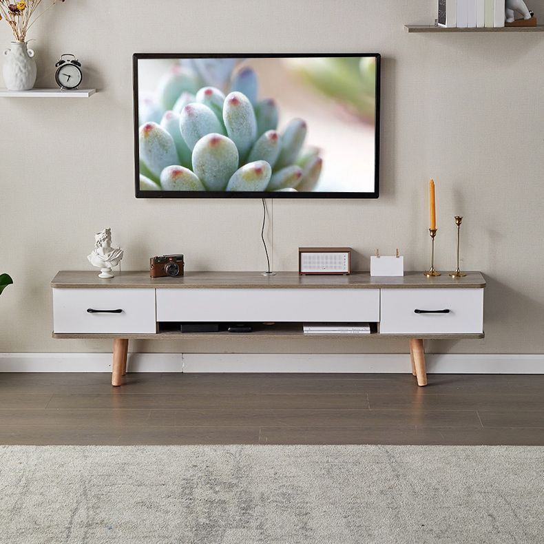 Nordic Wood Simple TV Stand 9.45" D 2 Drawers TV Stand Console