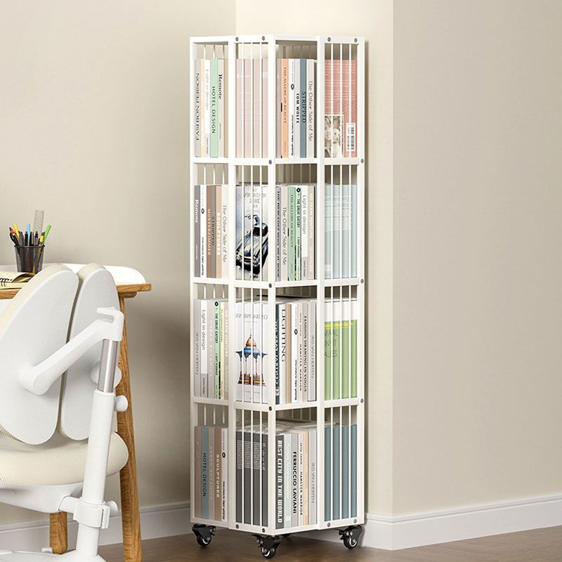 Modern Metal Bookcase White Standard Vertical Bookshelf with Shelves