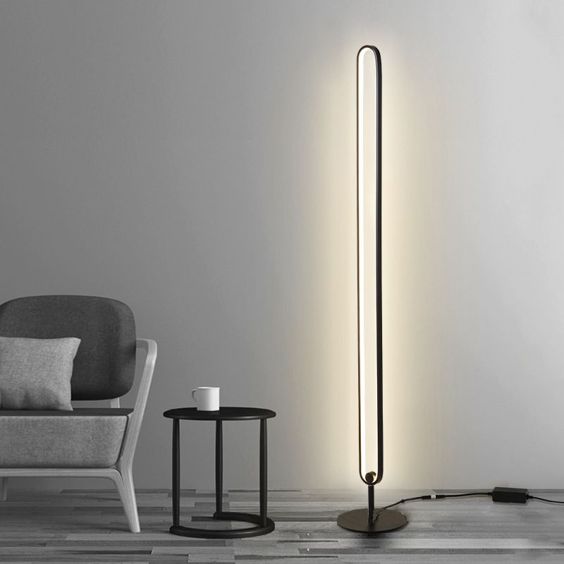 Elliptical Bedroom Atmosphere Floor Lamp Metal LED Minimalist Floor Light in Black