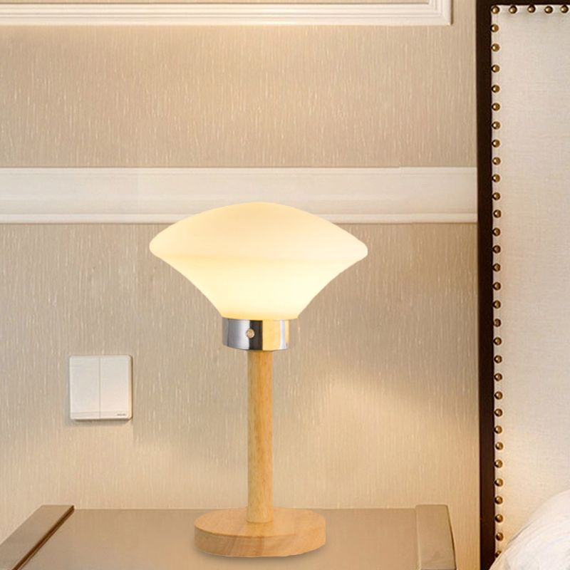 Globe/Cylinder/Square Night Table Light Modernist Frosted Glass 1 Light Wood Night Lamp for Bedside