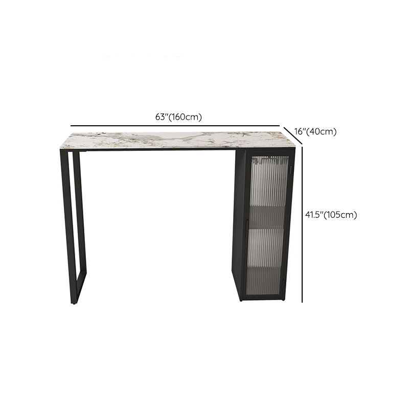 Contemporary Storage Sintered Stone Top Counter Table with Double Pedestal