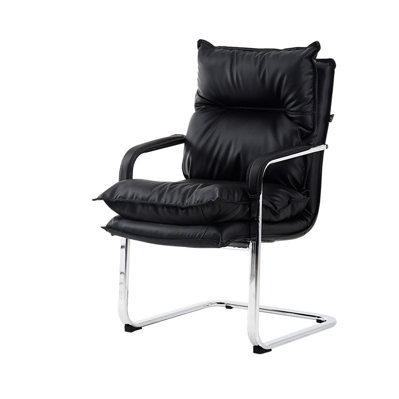 Contemporary Arm Chair Black Leather Fixed Arms Office Chair