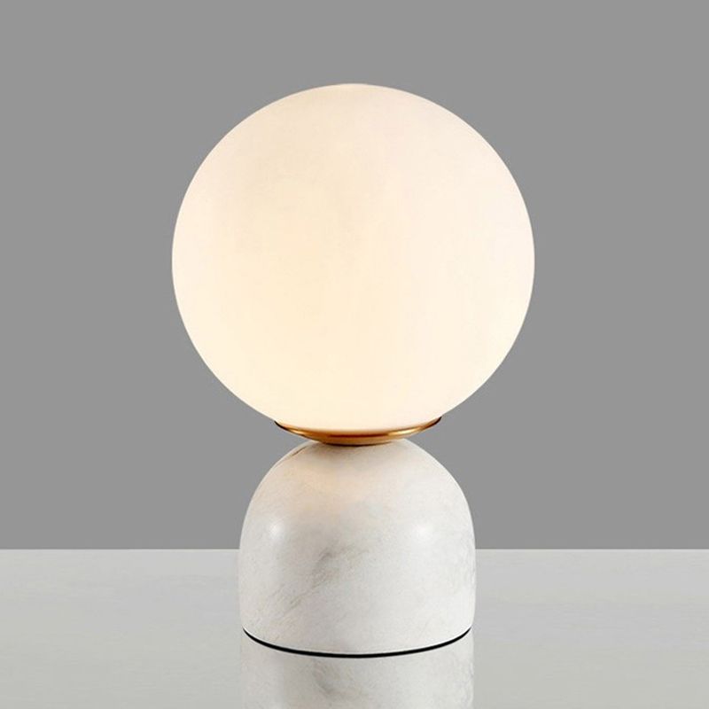 Sphere Table Lighting Nordic Style Frosted Glass Single-Bulb Bedside Nightstand Lamp with Dome Marble Base