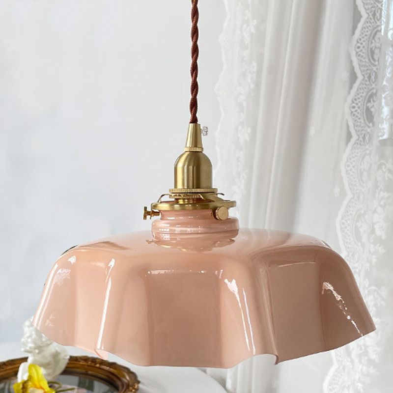 Lampada a sospensione di fiore a 1 luce Kit a sospensione in vetro vintage per sala da pranzo