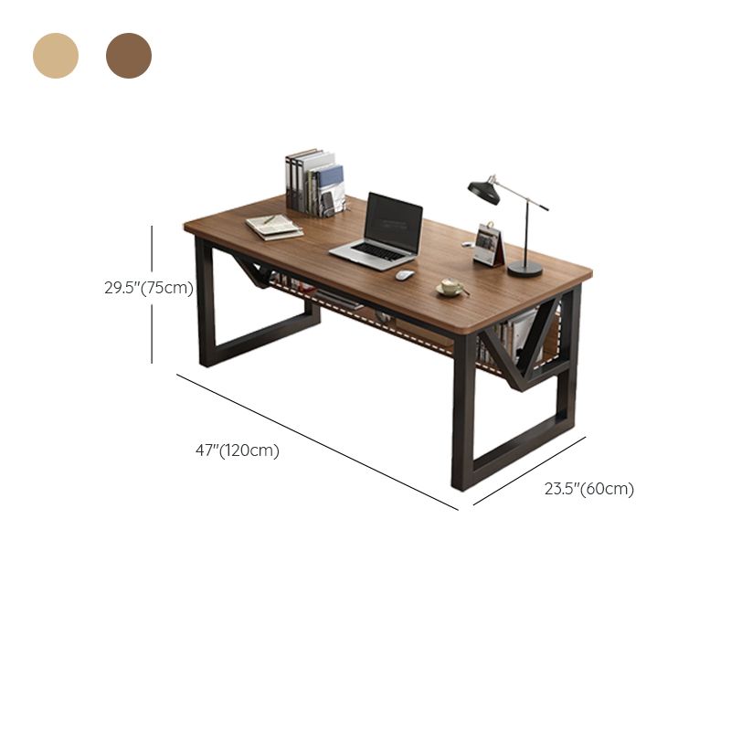 Rectangular Computer Desk Antique Finish Office Desk with Metal Legs