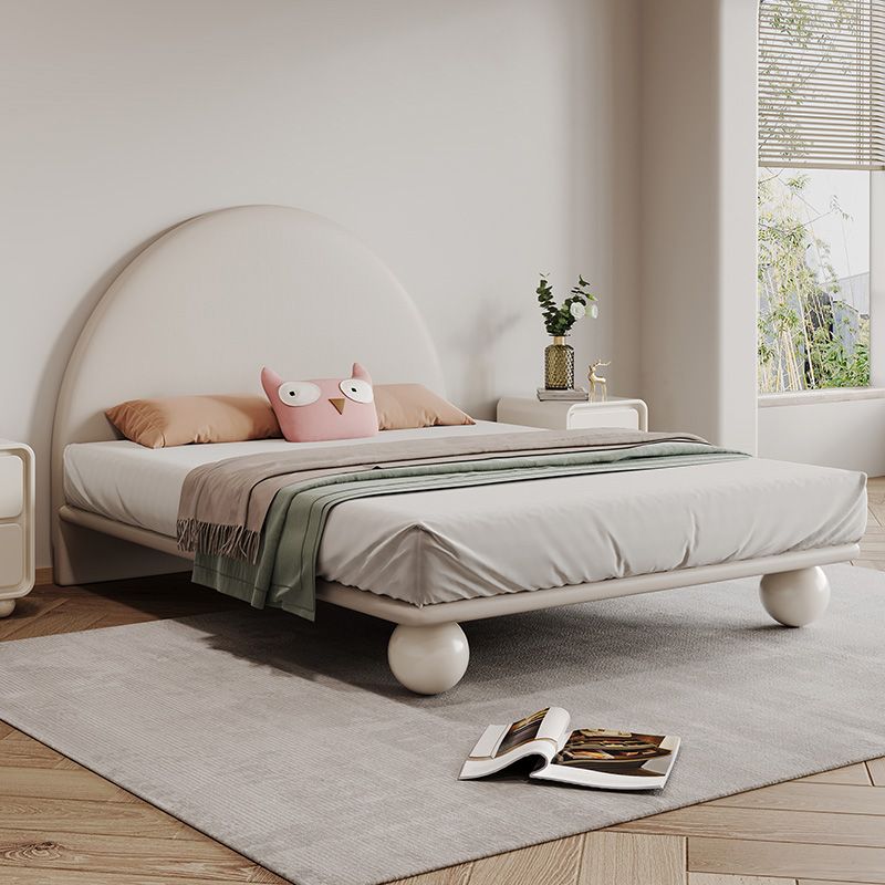 Contemporary White Solid Wood Standard Bed with Panel Headboard