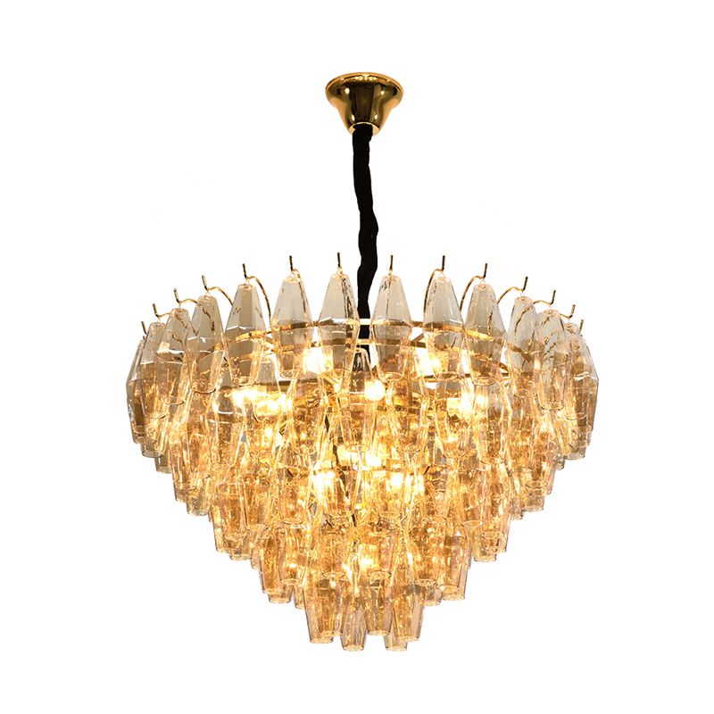 Cône Hanging Plafond Light Modern Amber Verre 7/9 têtes Livrage d'éclairage de lustre de salon