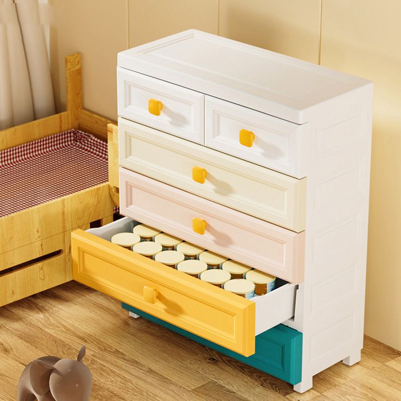 Scandinavian Nursery Dresser Plastic Kids Nightstand with 5/6 Drawers , 10.92 Inch Width