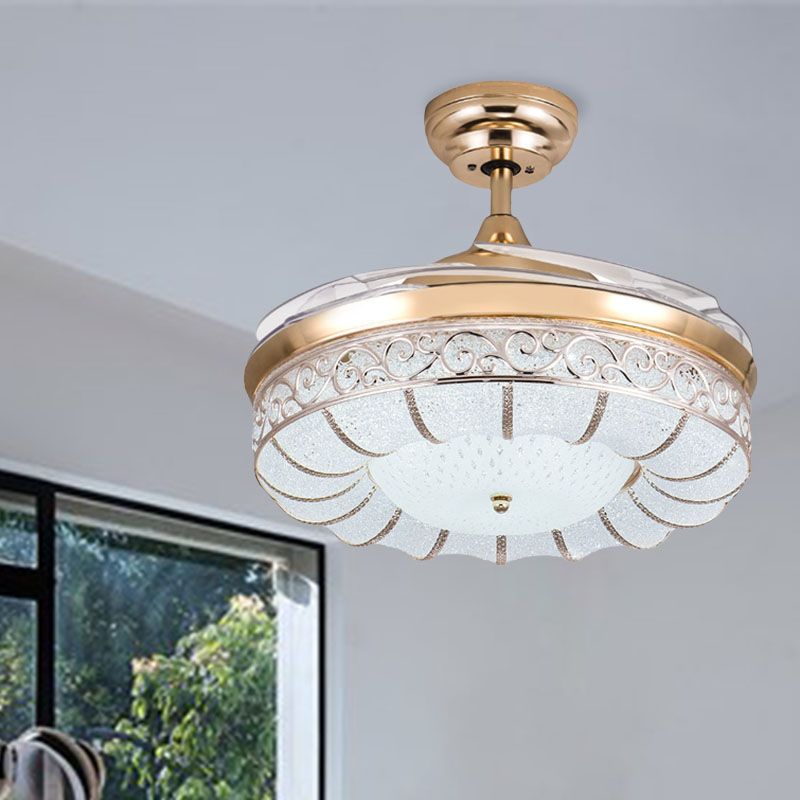 36"/42" W Rose Gold Round Semi Flush Mount Contemporary LED Dimple Crystal Ceiling Fan Light with Frequency Conversion/Remote Control/Wall Control