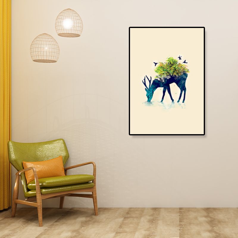 Drawing Print Animal Wall Art Decor Kids Style Textured Dining Room Canvas in Light Color