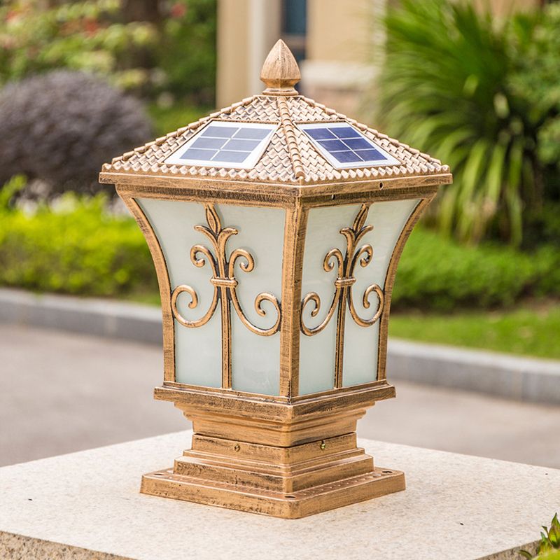 Metal Rectangle Shape Pillar Lamp Modern Style 1 Light Solar Outdoor Light