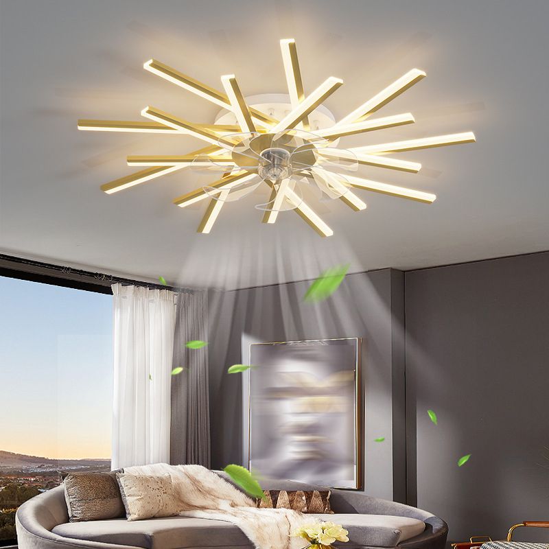 Linear Shape Metal Ceiling Fans Modern Style Multi-Lights Ceiling Mount Fan Fixtures