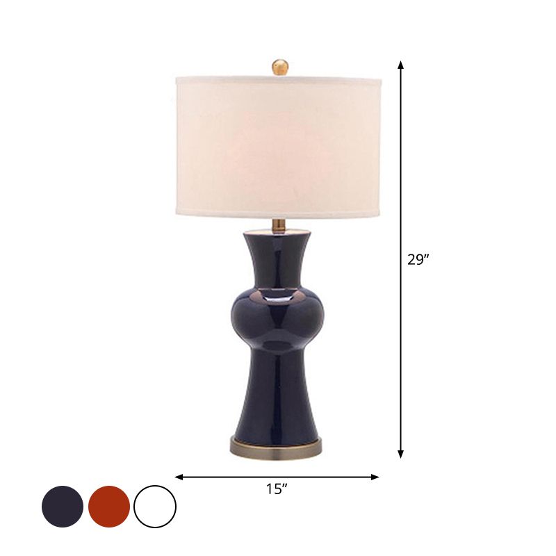 Ceramic Vase Night Lamp Modern 1-Light Standing Table Light in White/Royal Blue/Burgundy with Drum Lampshade