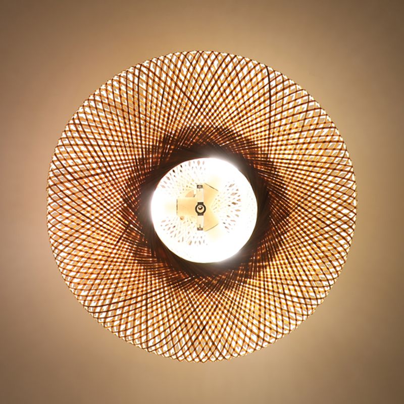 Bamboo Beige Close to Ceiling Lighting Flying Saucer Asia Ceiling Lamp