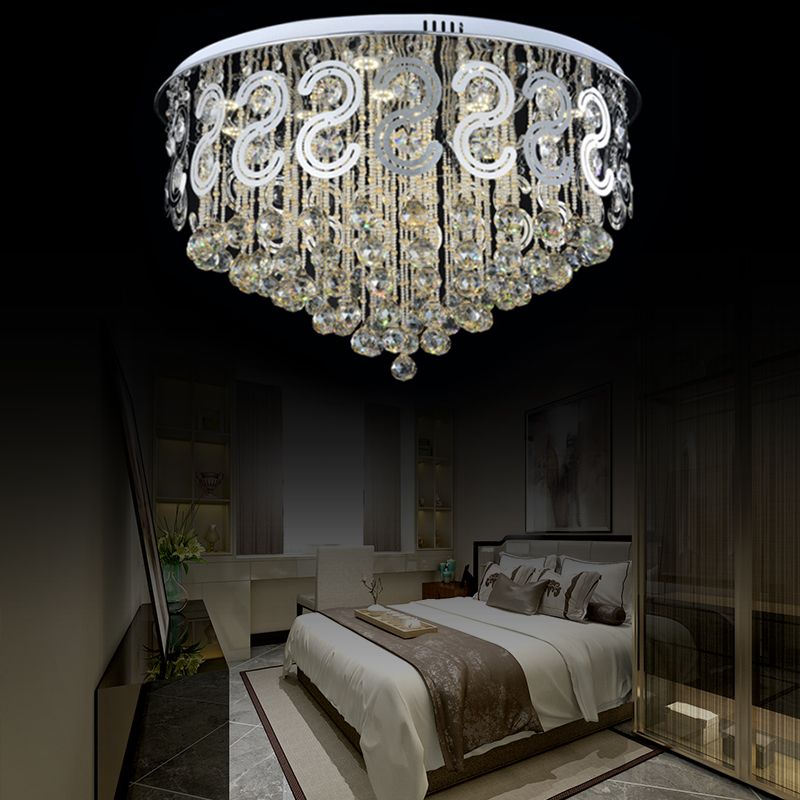 Vintage Style Layered Flush Mount Lighting Metal LED Ceiling Lamp with Crystal Ball in Clear