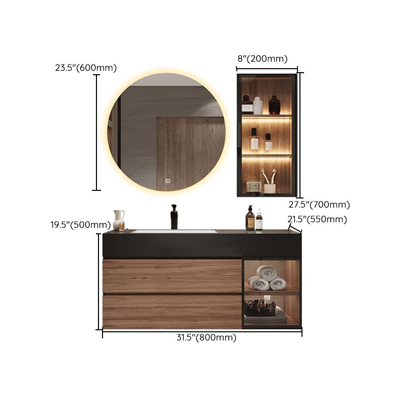 Waterproof Vanity Single Sink Drawers Wood Frame Wall-Mounted Vanity with Mirror