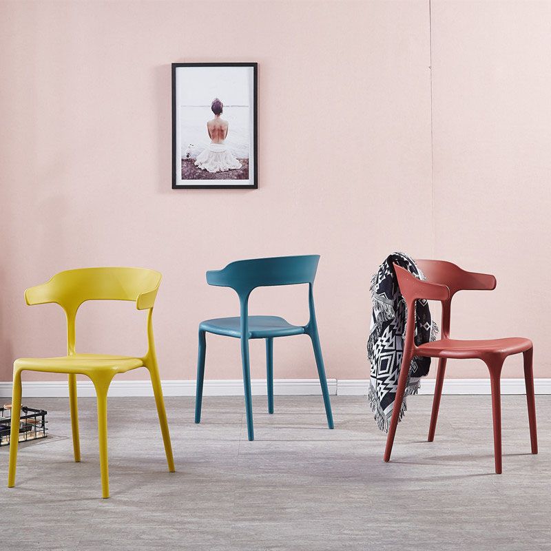 Contemporary Stackable Chairs Dining Open Back Armless Chairs with Plastic Legs