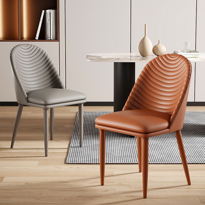 Minimalist Style Solid Back Armless Dining Chairs Leather Dining Chairs