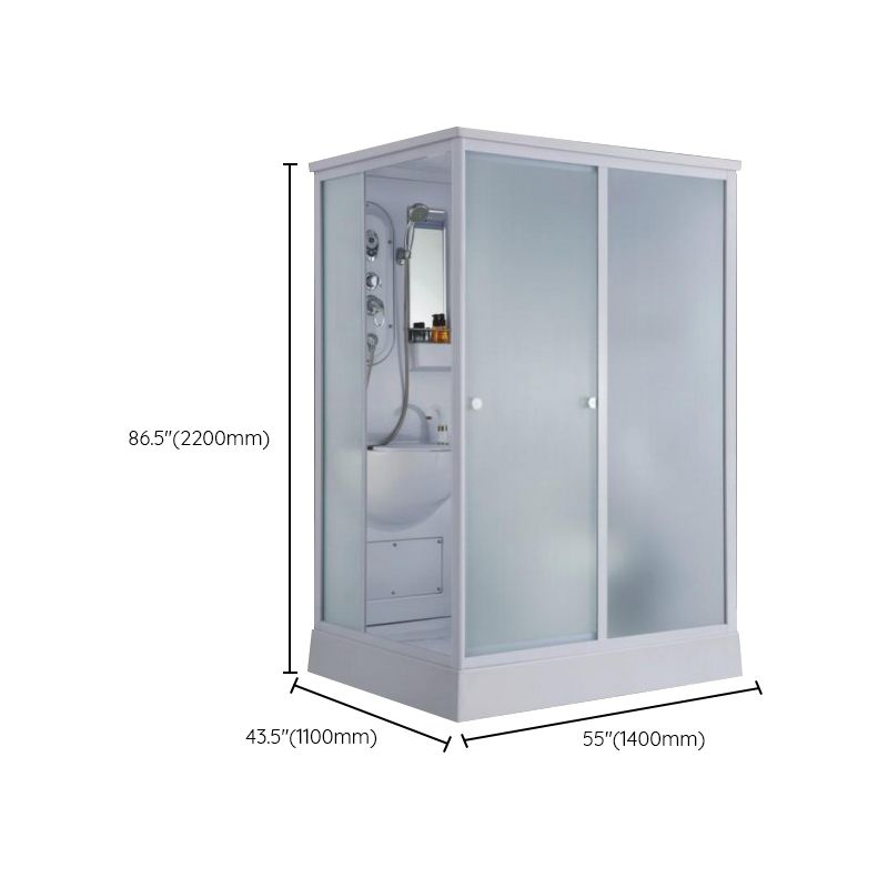 Contemporary Shower Stall Single Sliding Clear Shower Stall in White