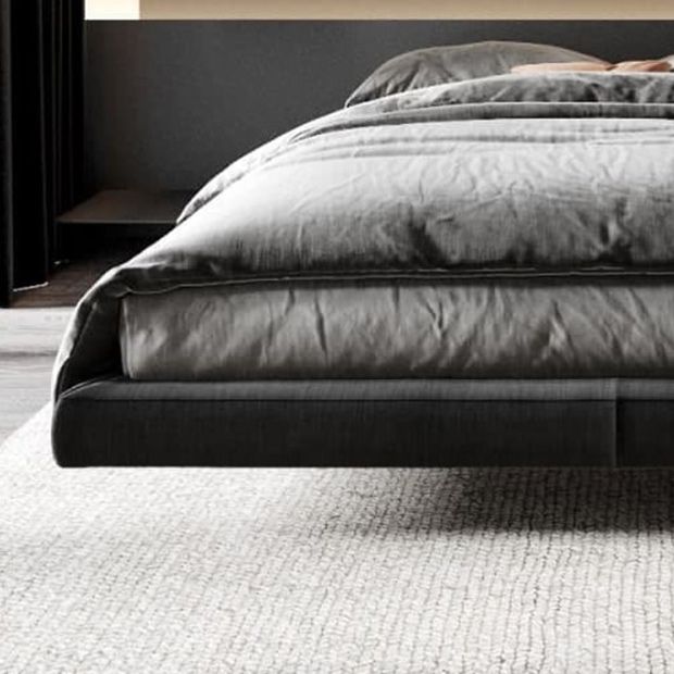 Wood and Upholstered Platform Bed Frame Modern Platform Bed in Dark Grey