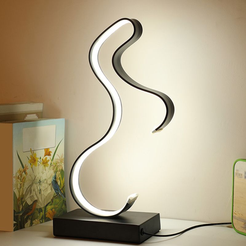 Black/Gold Horsey Shape Table Light Modern LED Metal Task Lighting with Rectangle Pedestal