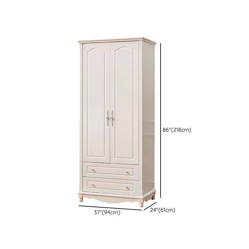 White Solid Wood Wardrobe Armoire Contemporary Hanging Clothes Rack