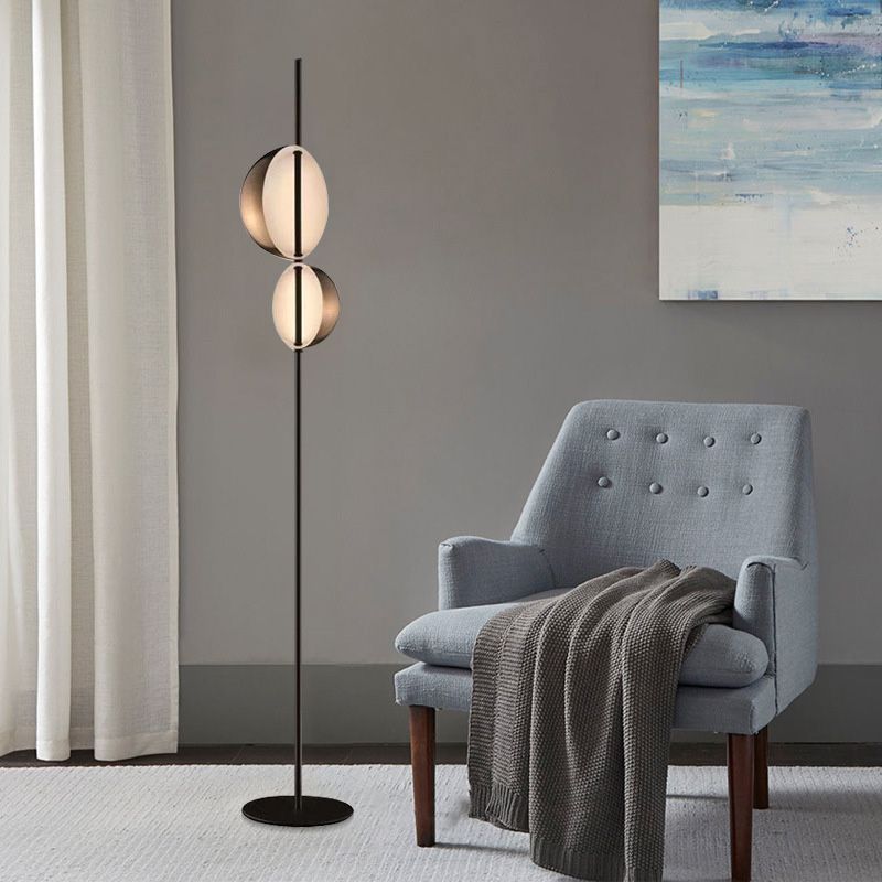 Nordic Semi-Orb Floor Reading Light Metallic LED Living Room Standing Lamp in Black/Gold