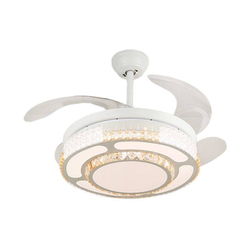 Tiered 4-Blade Semi Flush Mount Modernity Beveled Crystal 19" Wide LED White Hanging Fan Lamp