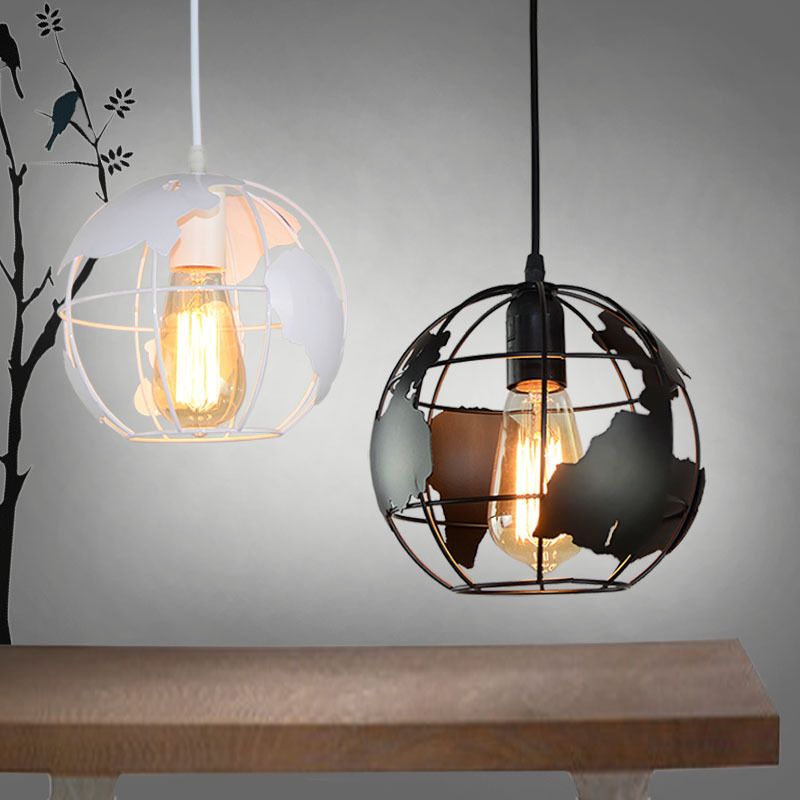 Loft Style World Globe Pendant Light Single-Bulb Iron Hanging Lamp for Kids Bedroom