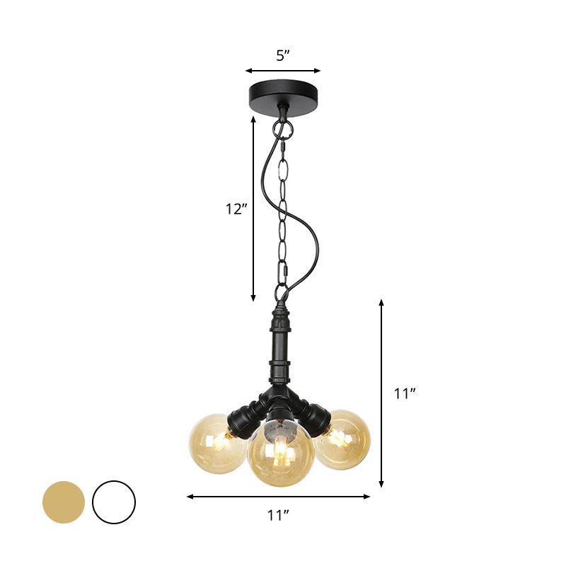 Sphere Amber/Clear Glass Techo Candelier Farmhouse 3/4/5 Luces Luz de la sala de estar Luz en negro