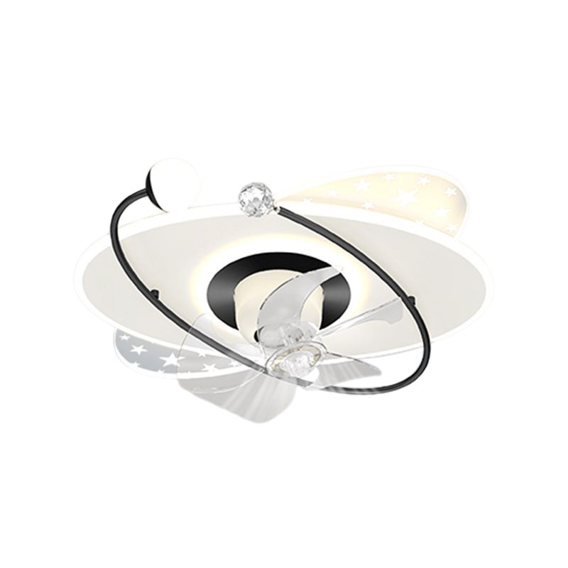 LED Ceiling Fan in Black and White Metal & Acrylic Interior Geometric Fan Light Fixture