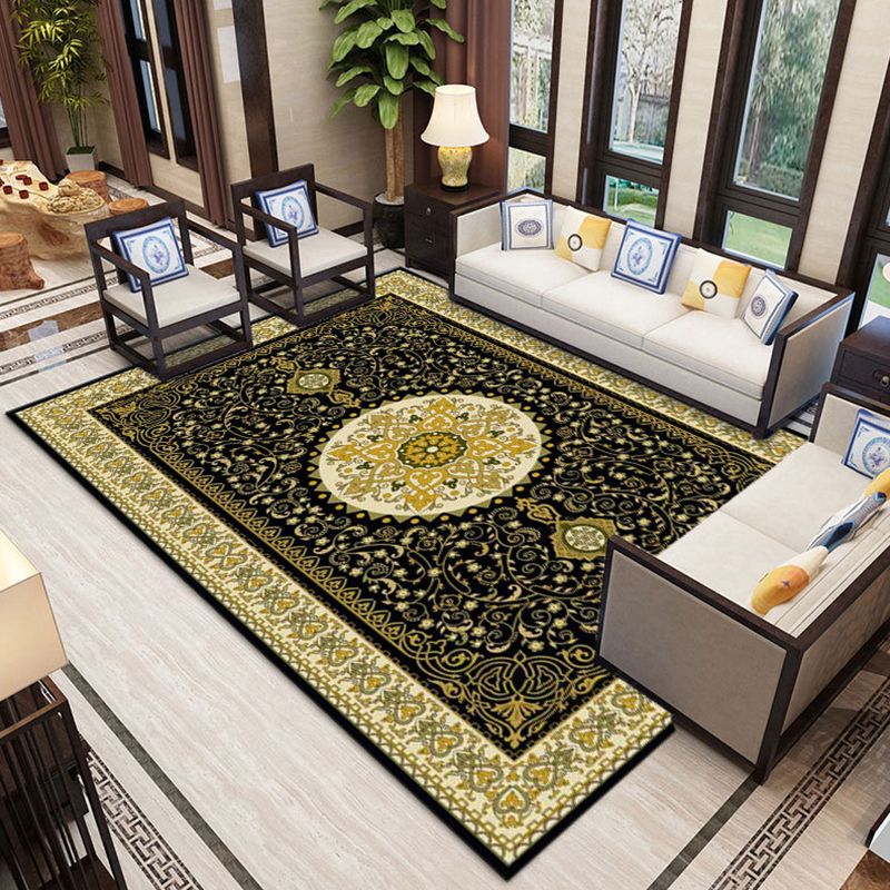 Persian Moroccan Tile Rug Polyester Carpet Non-Slip Backing Area Rug for Home Decoration