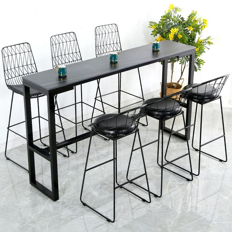 Industrial 41.3"H Bar Table Faux Marble Rectangle Top Bistro Table with Footrest