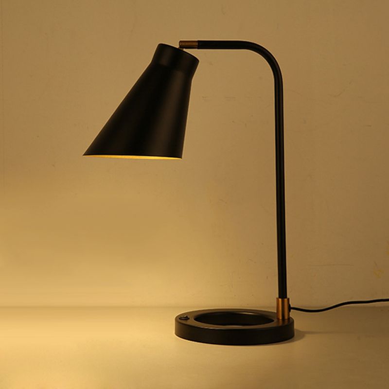 Angled Shade Table Light Minimalist Metal 1 Bulb Black Night Lamp with Squared Stand and Ring Base