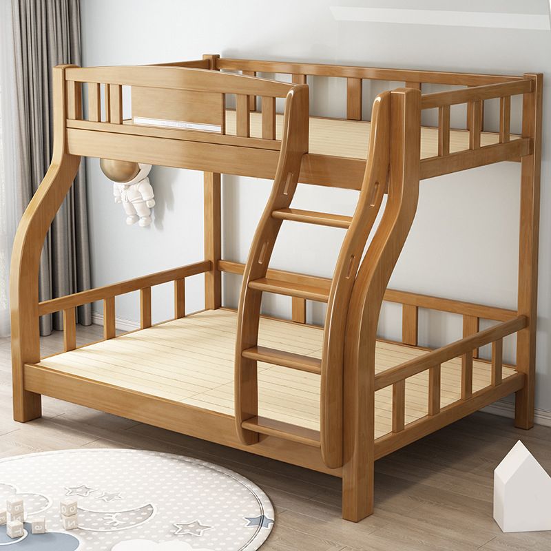 Contemporary Oak Platform Bed Slat Solid Wood Kids Bed with Guardrail