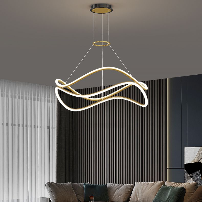 Twist Shade Metal-Kronleuchterleuchten moderne 2-Licht-Kronleuchter-Beleuchtungskörper in Gold