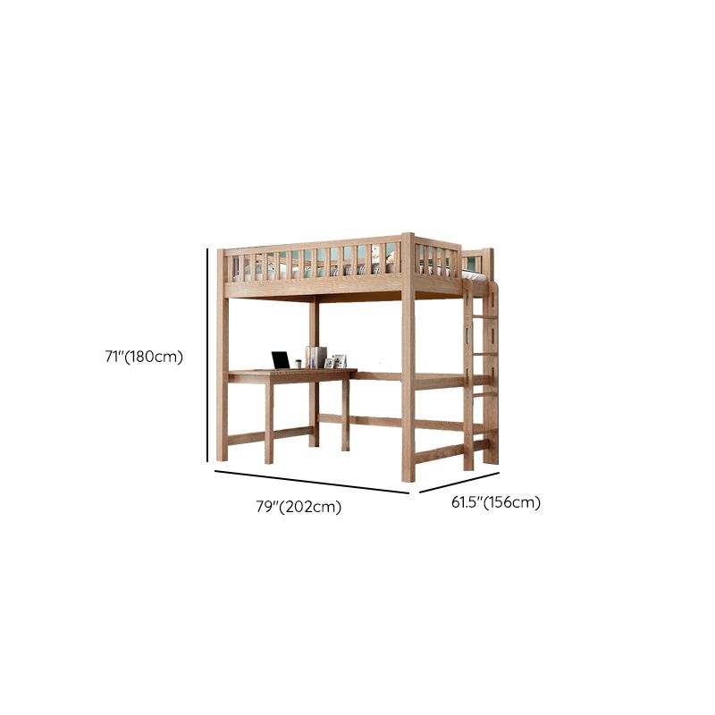 Solid Wood Loft Bed Brown Kids Bed with Built-In Ladder/Stairway