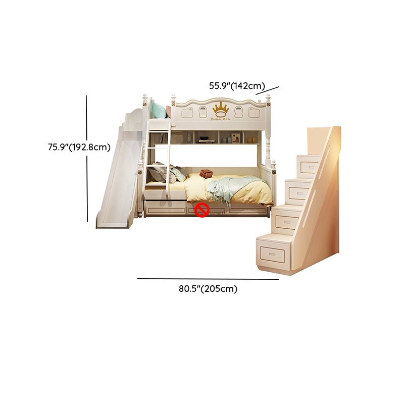 Nordic Solid Wood High Bunk Bed White Kid's Bed with Storage/Stairway