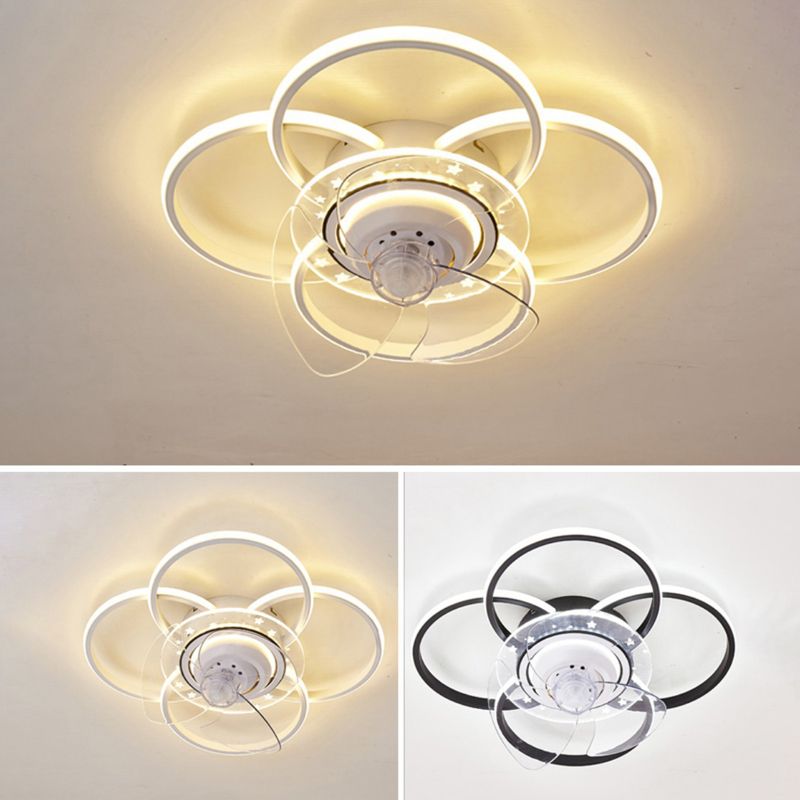 Nordic Style Metal Ceiling Fan Lamp Geometry Shape LED Ceiling Fan Light for Bedroom