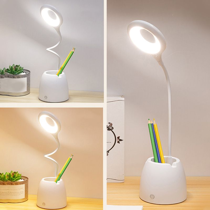 Modern Table Lamp with USB Port 1-Light Circle Plastic Table Light for Dormitory