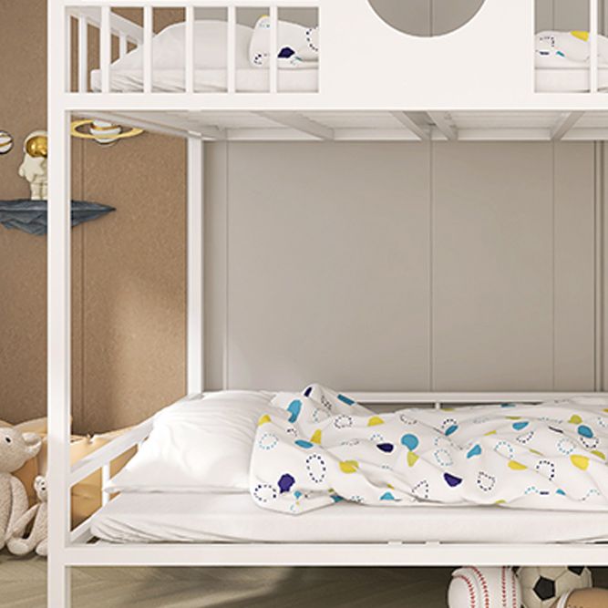 Metal Loft Bed White/Black Kids Bed with Stairway and Guardrail