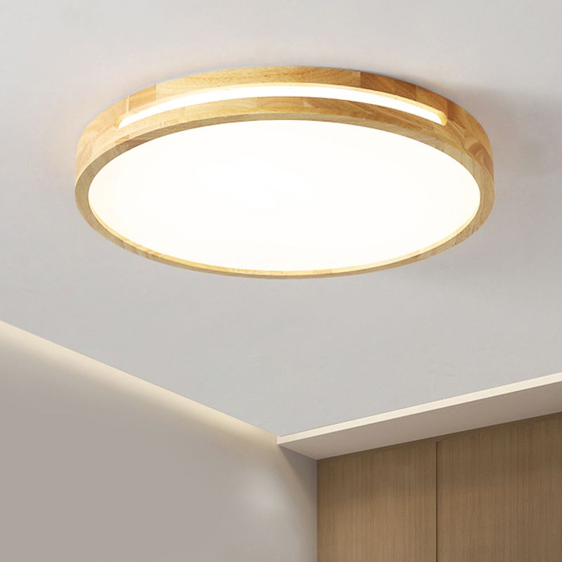 Modern Round Shape Ceiling Light Wood LED Flush Mount Light for Dining Room