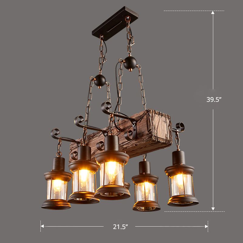 Nautical Style Lantern Chandelier Lamp Wooden Ceiling Pendant Light for Restaurant