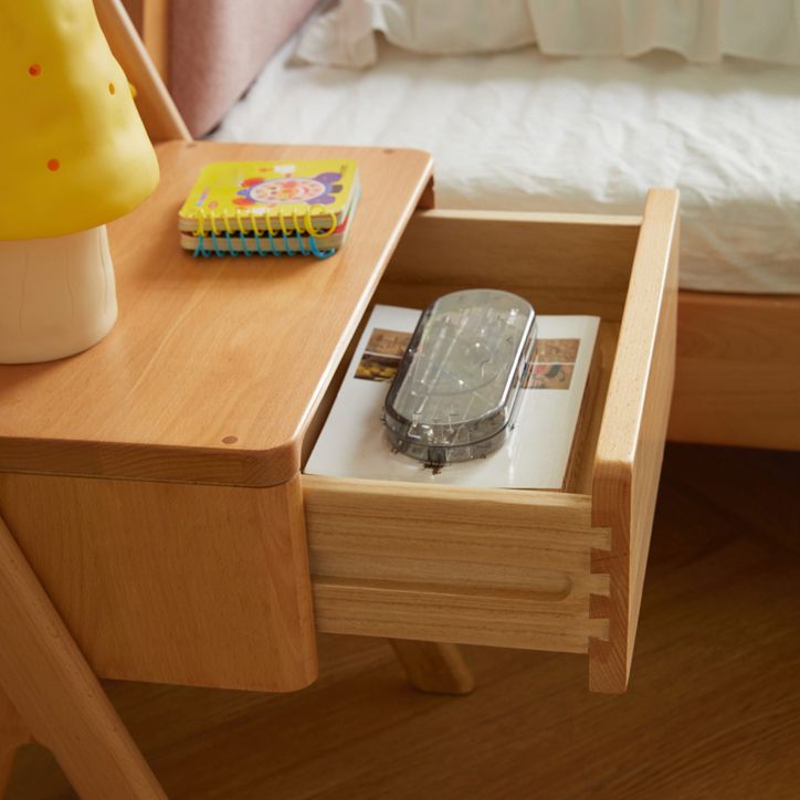 Solid Wood Kids Nightstand Light Wood Modern Youth Nightstand with a Drawer