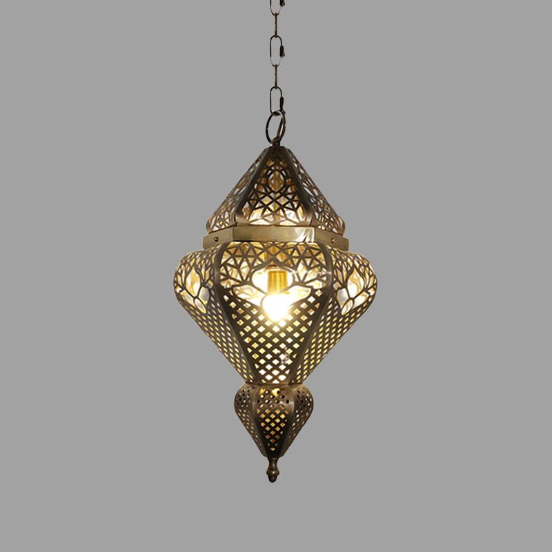 Brass 1 Light Pendant Lamp Traditional Metal Gourd Hanging Light Fixture for Living Room